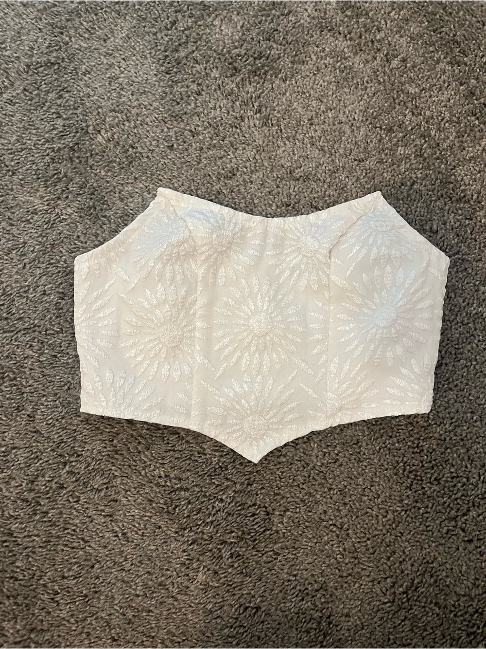 Ivory Floral-Embossed Strapless Crop Top